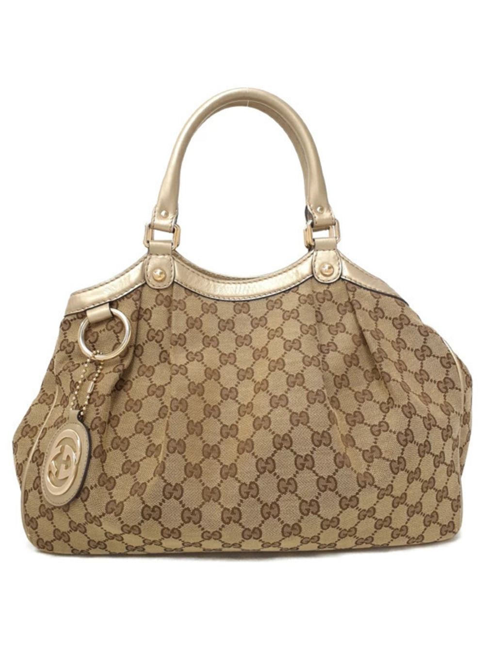 Gucci GG Canvas Sukey Tote beige monogram interlocking G Brown Gold